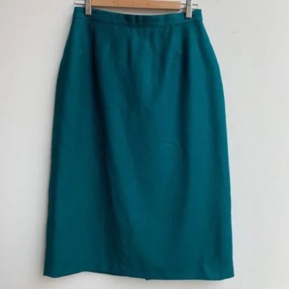 [SOLD] VINTAGE 100% Wool 50's Teal Aqua Jewel Tone High waisted Pencil Skirt - Picture 4 of 10